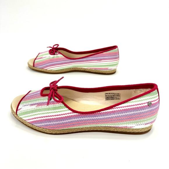 Ugg Marleigh Open Toe Flats Sz 9 Pink/Multi Serape/Canva Espadrille Platform New - Picture 2 of 16
